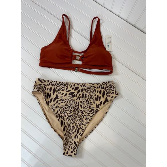 NWT Topshop Animal Print High Cut Bottom - Beachsissi Swim Top 2-PC Bundle L - Picture 1 of 9
